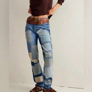 NEW FREE PEOPLE We The Free Bare With Me Patchwork Jeans Mid Rise Size 25